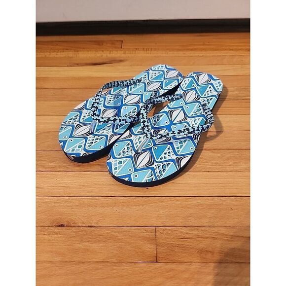 Vera Bradley Flip Flops Womens Large (9/10) Blur Fish Sandals Beach Travel - Picture 1 of 3